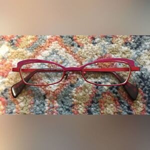 FACE A FACE Pink Red Metal Slim Narrow French Eyeglasses Frame Kiss Early 2000s